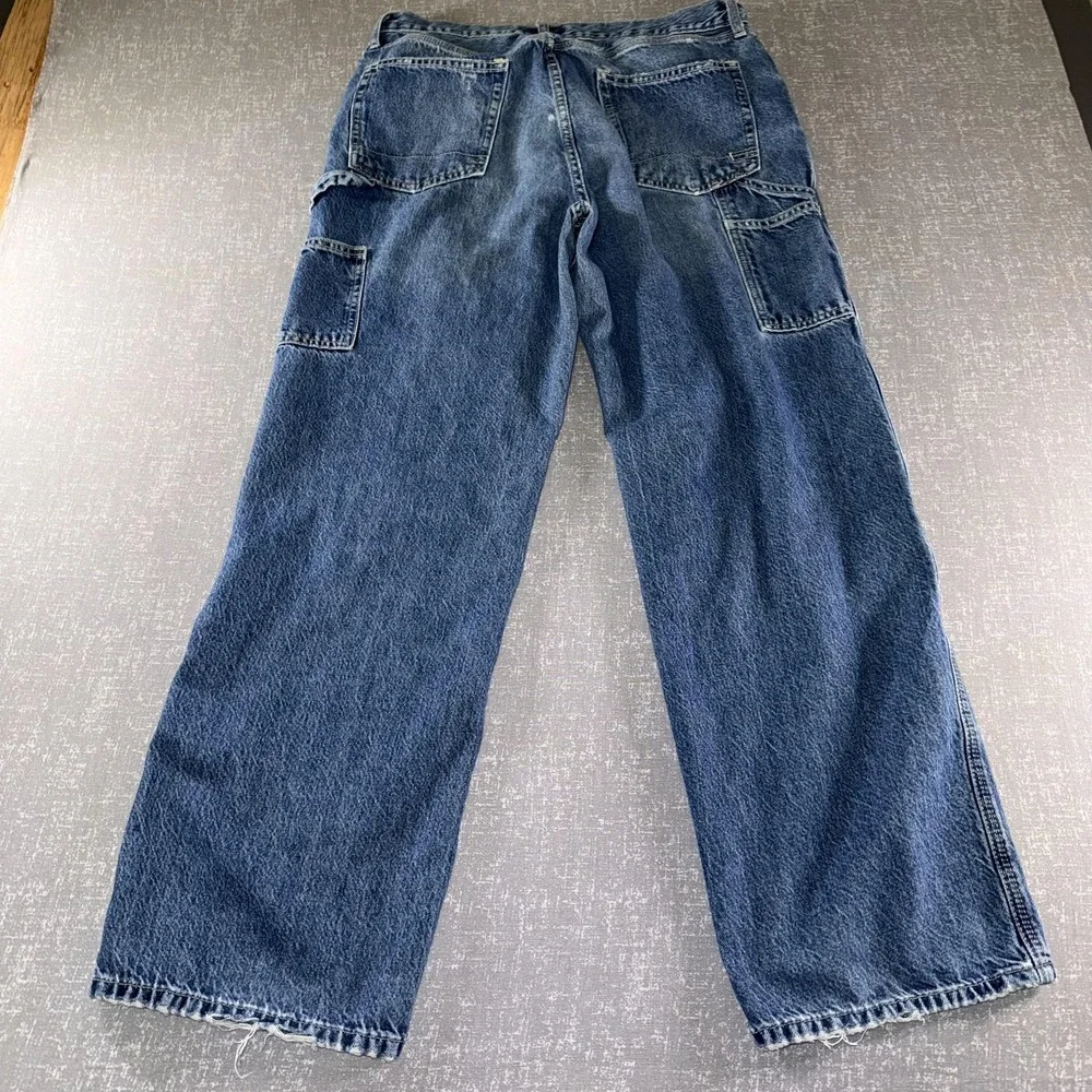 Aeropostale Carpenter Jeans Mens 35x31‎ Blue Denim Straight Leg Cargo Pockets